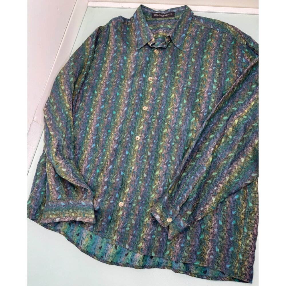 Jhane Barnes Men Shirt XL Abstract Psychedelic Long Sleeve Button Up Disco